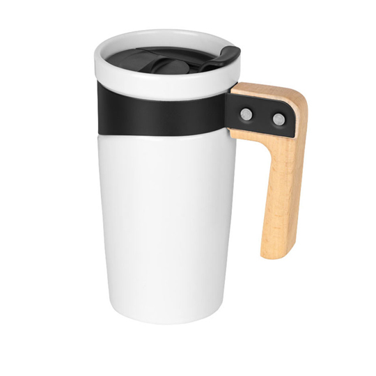 Кружка керамическая с деревянной ручкой 'Mug'  / Белый
