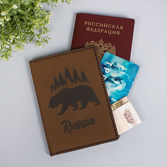 Обложка для паспорта 'Bear'  / Коричневый