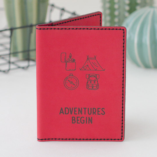 Обложка для паспорта 'Adventures'  / Красный