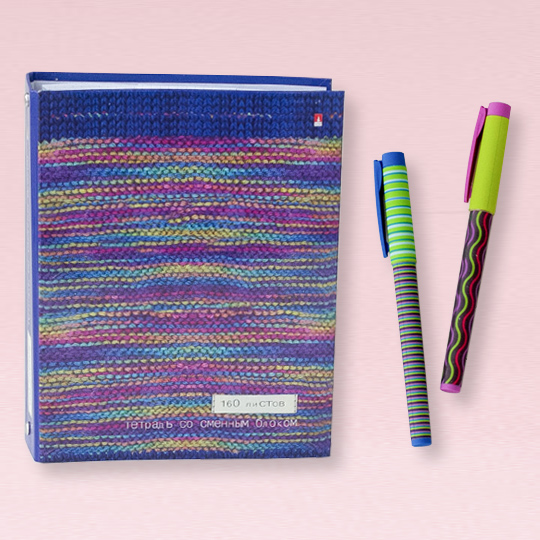 Тетрадь и ручка 'Полосатый свитер', набор 4 предмета