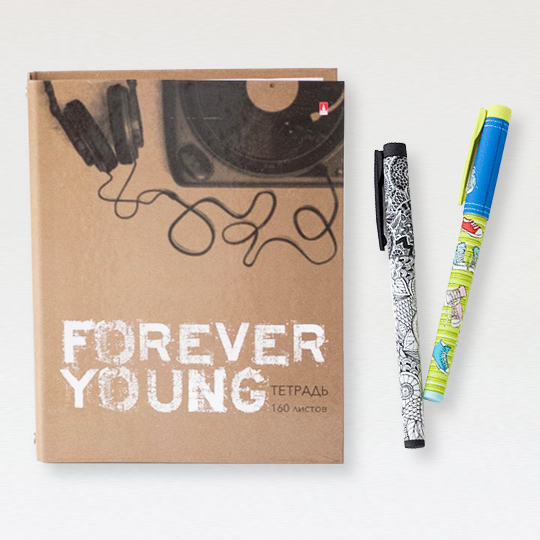 Тетрадь и ручка 'Forever young', набор 4 предмета